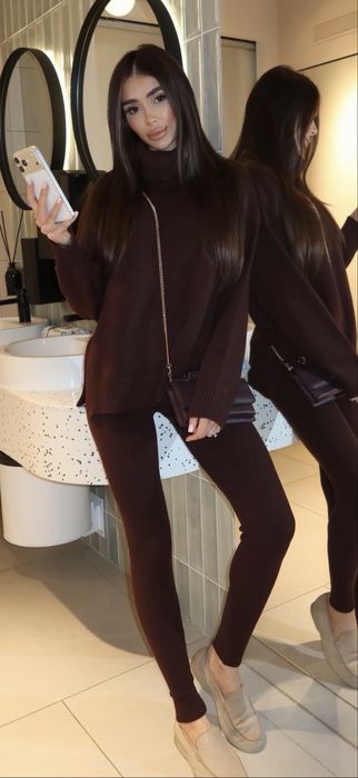 Костюм зимовий светрик та лосини коричневий