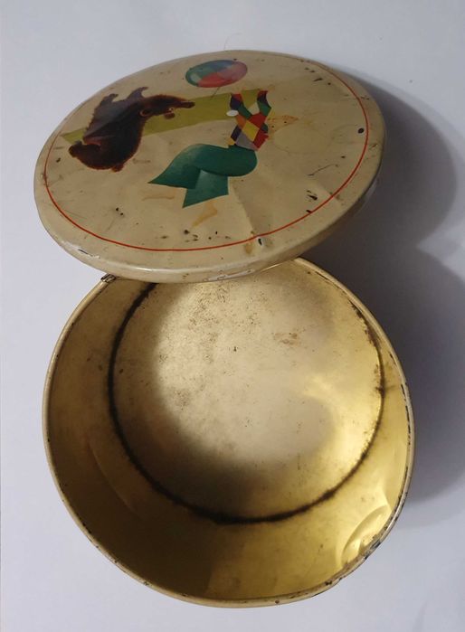 Belíssima caixa / lata muito antiga e rara, com motivos infantis