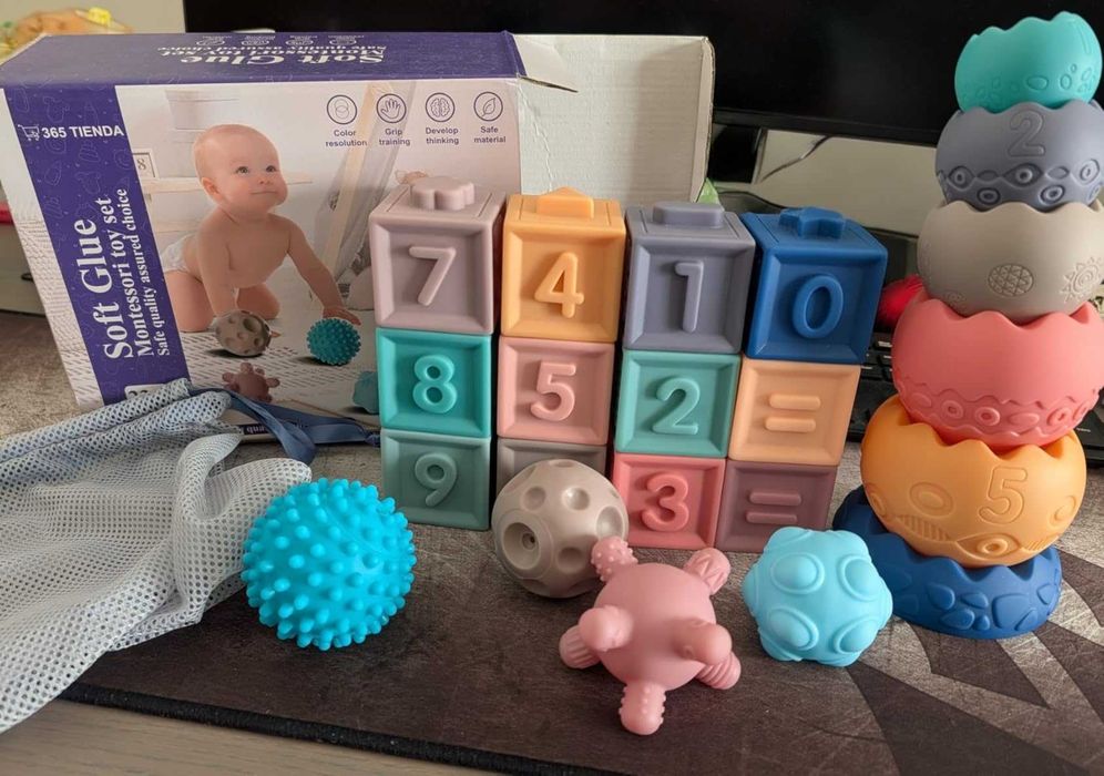 Lote 22 Peças Brinquedos Sensoriais em Silicone p/ Bebé | Estimulação e Sensações