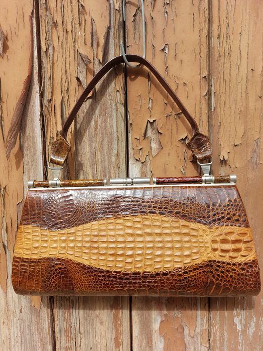 Mala de Sra em pele de crocodilo Vintage