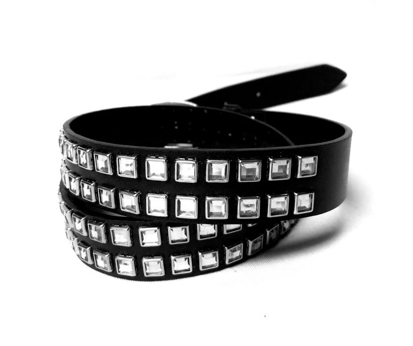 Alternative czarny pasek nity kryształki y2k, avant garde, goth, emo