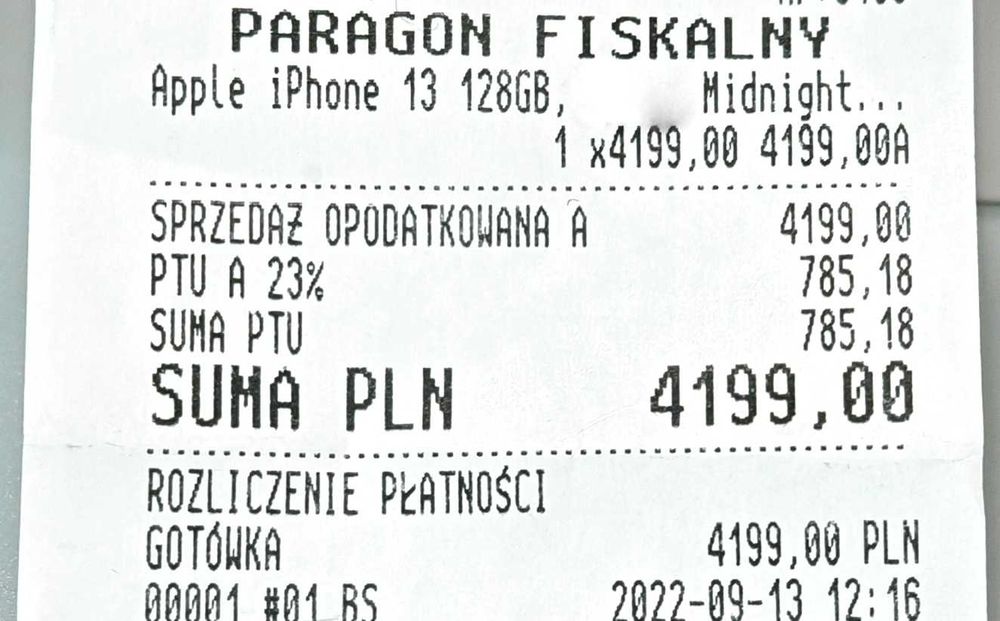 Smartfon APPLE iPhone 13 Midnight 128 GB Super Stan Pudło Rachunek 4K