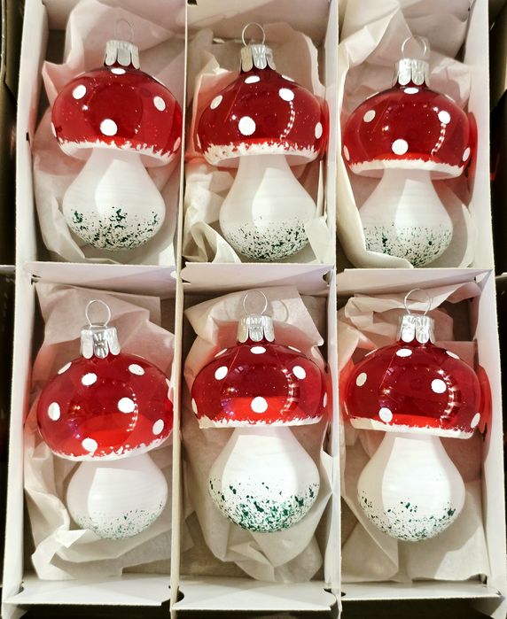 Bombki choinkowe szklane grzybki muchomorki 6 sz retro styl jak prl