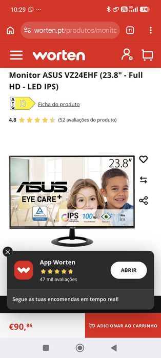 Com garantia: Monitor ASUS 23.8 Full HD 100HZ