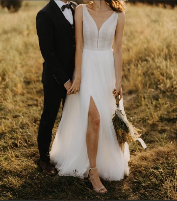 Suknia slubna BOHO, kropki, Maybee, Sylwia Kopczyńska, 34/36