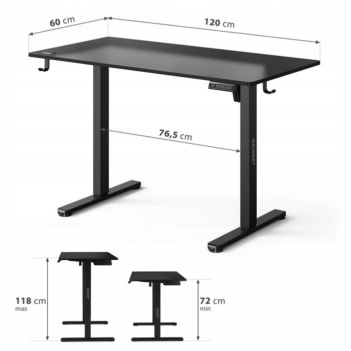NOWE BIURKO ELEKTRYCZNE Gamingowe Czarne 120x60 Regulowana Wysokość