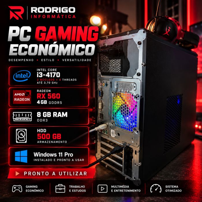 PC GAMING RGB OTIMIZADO | RX 560 4GB | SSD | WINDOWS 11 PRO