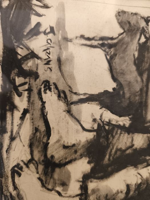 Desenho a carvão assinado pelo autor emoldurado