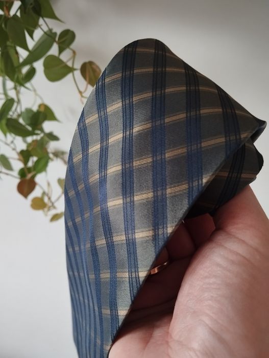 Męski jedwabny krawat 100% silk, ciemnozielony, khaki, kratka, 9,5 cm