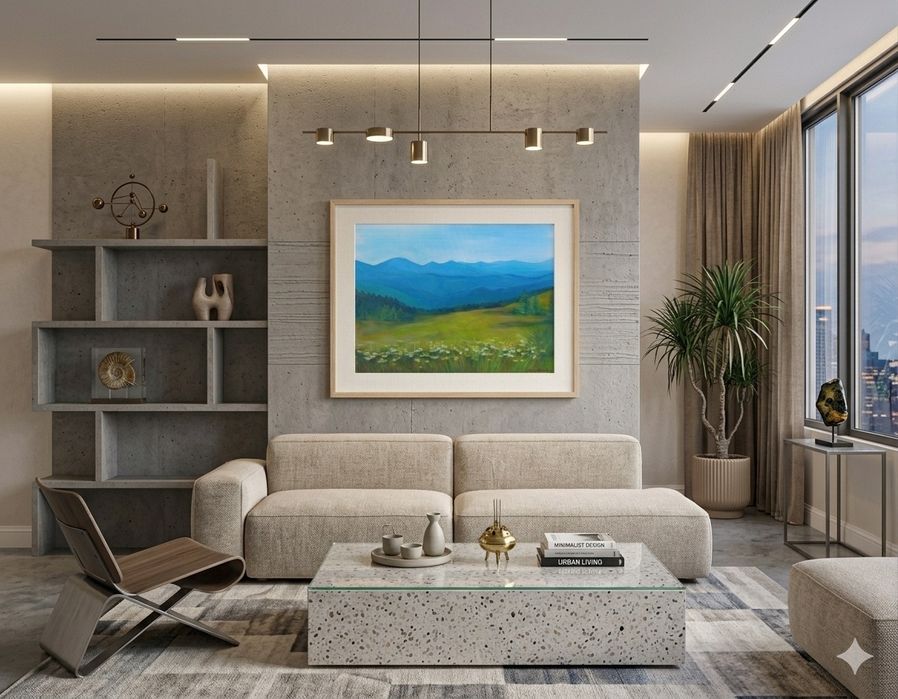 Продаи Картина акрилом «Гірський пейзаж з квітами» 40×50 см
