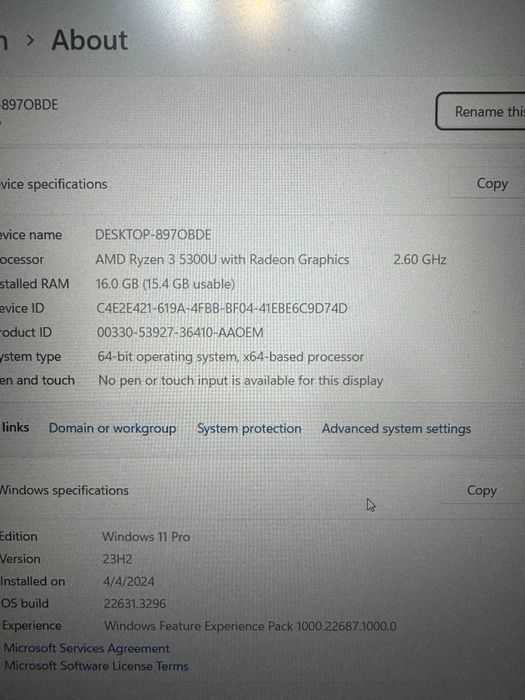 Laptop Dell Vostro 5515 15,6 Ryzen 3 5300U 16GB 256GB