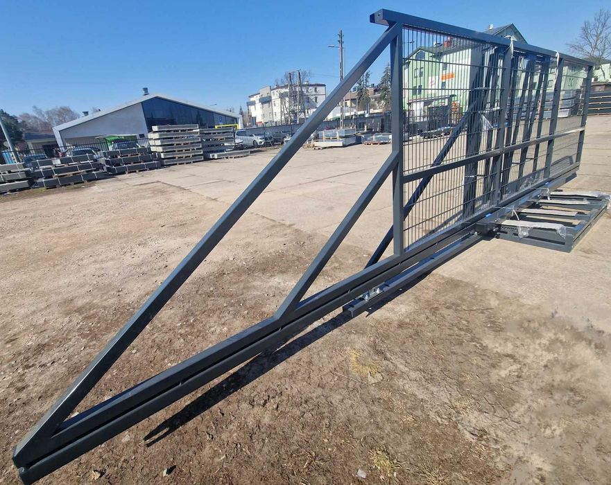 Brama przesuwna panelowa 4m 150cm lub 170cm grafit, słupki 80x80x2mm