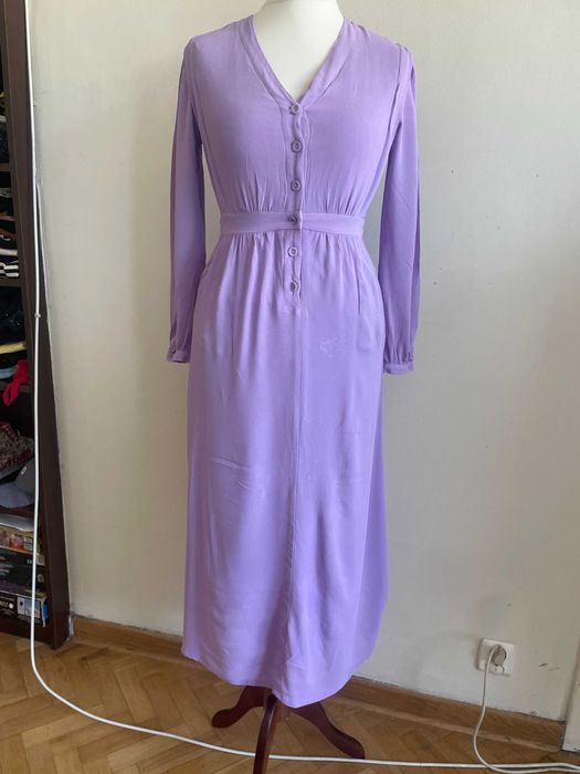 Liliowa sukienka z wiskozy, francuski Vintage.