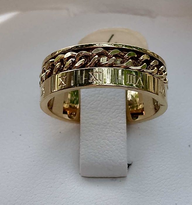 Obrączka,pierścionek r.14 z z Rzymskimi Liczbami Stal Chirurgiczna 316L.pozłacana