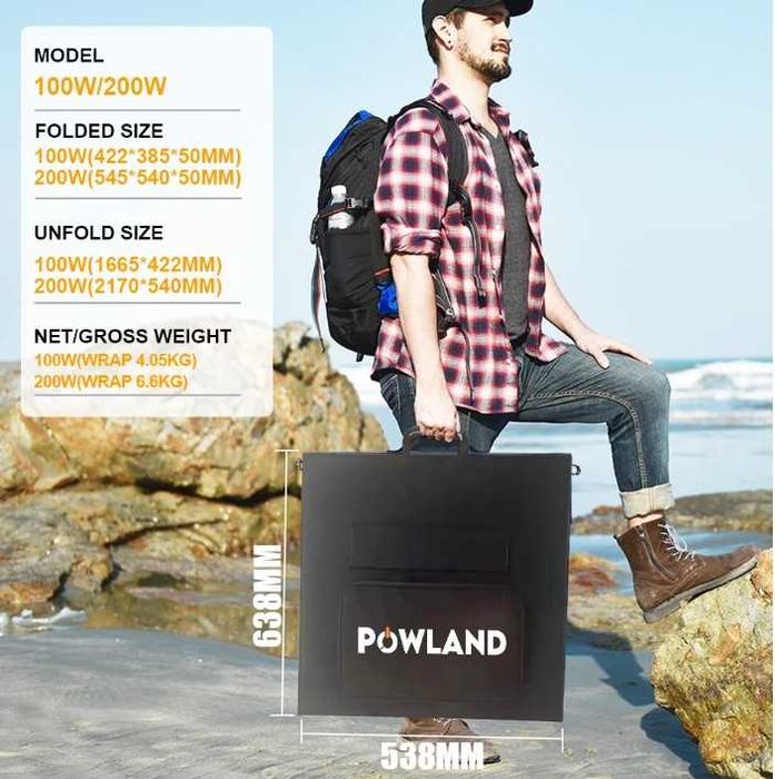 Painel Solar Dobrável Portátil 100W 20.5V ou 200W 20.5V
