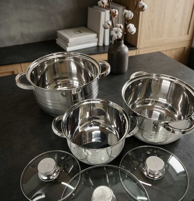 Набор кастрюль из нержавейки с крышкой кастрюля набір  каструля