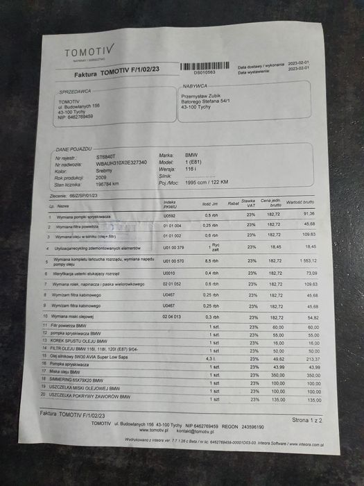 Auto BMW 1 - Uszkodzony silnik (stukanie)