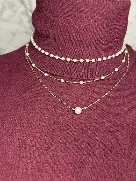 Elegancki 3-warstwowy naszyjnik z perłami