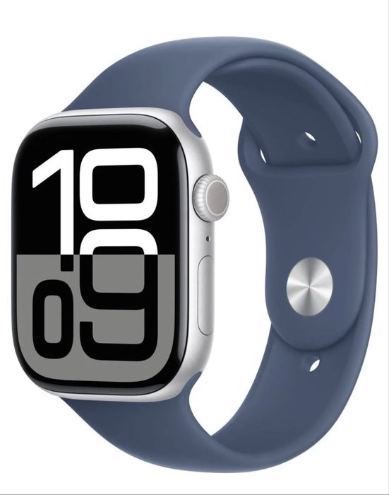 Apple Watch Series 10 GPS 46 mm, aluminiowy, srebrny, z paskiem sportowym Denim