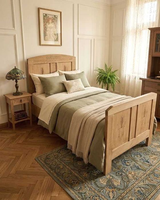 Międzywojenne łóżko dębowe pochodzące z Dolnego Śląska 2 AntykiMarki.pl