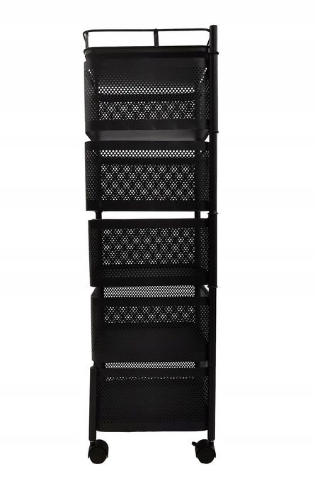 WÓZEK kuchenny 5 koszy czarny metalowy 90cm mobilny