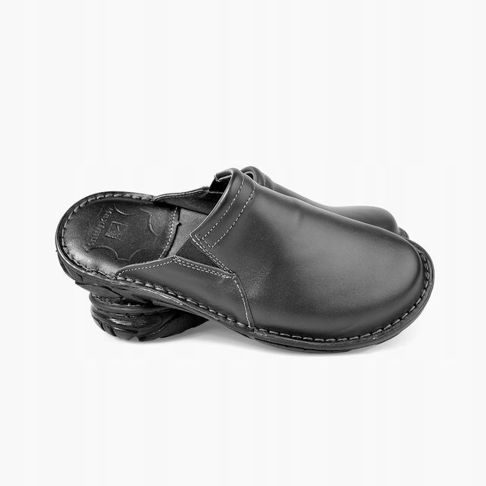 Polskie klapki męskie skórzane kryte 026 skóra MAXIMUS czarne lico 42