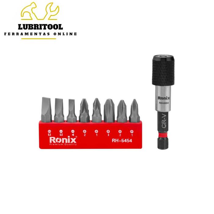 RONIX Jogo 9Pcs Bits + Adaptador 1/4" RH-5454 | NOVOS