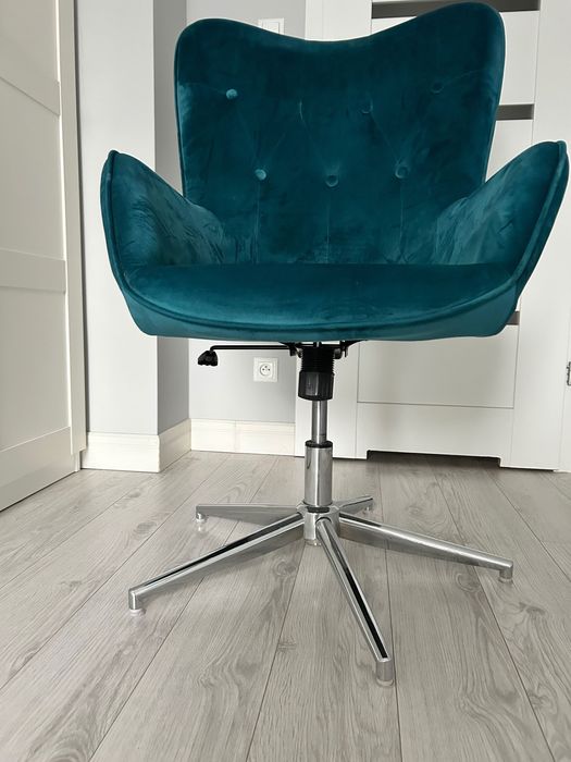 Fotel obrotowy welur turkusowy