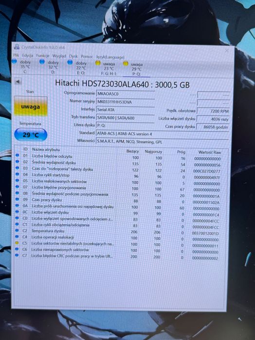 Dysk Hitachi 3tb sprawny polecam