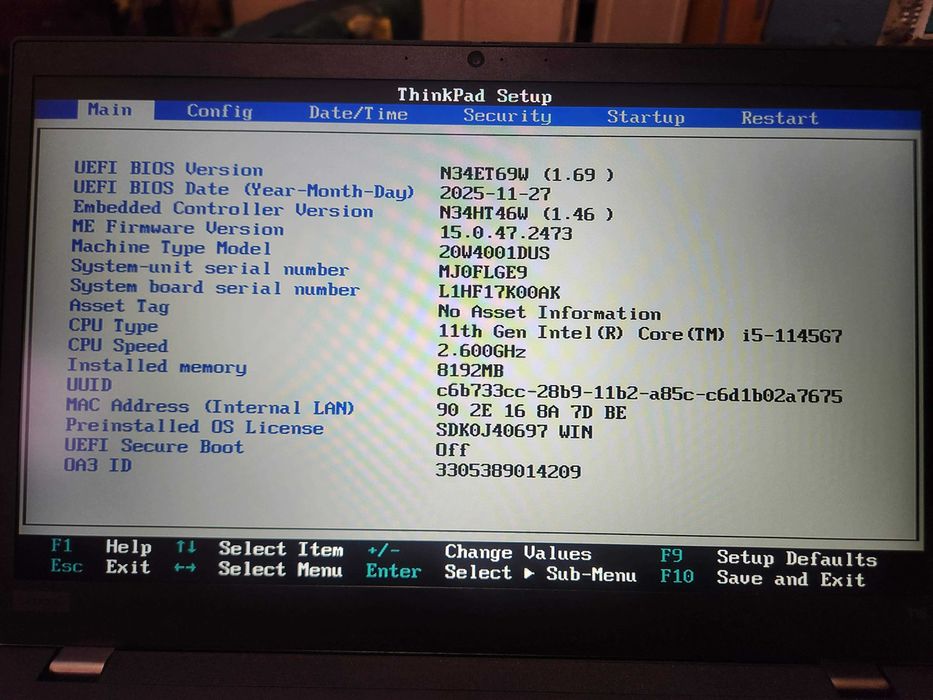 Ноутбук Lenovo ThinkPad T15 Gen2 15.6" 1920x1080 IPS i5-1145G7 8Гб 256Гб Samsung