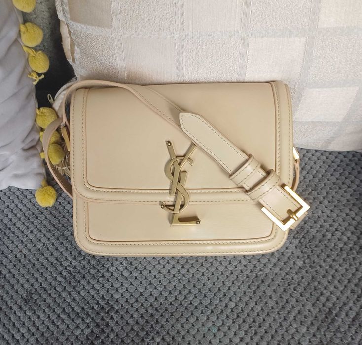 Beżowa skórzana torebka Saint Laurent YSL Solferino Small Satchel