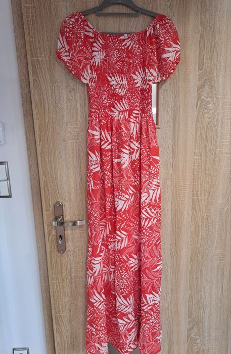 Nowa sukienka letnia maxi damska L XL tropikalna biało czerwona