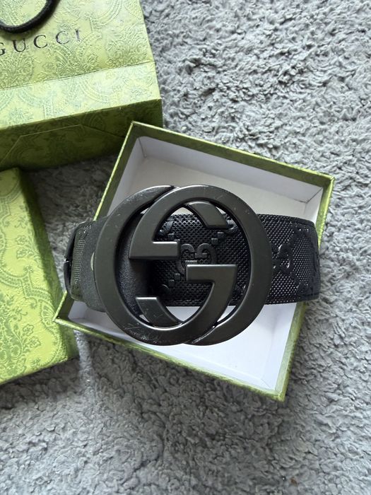 Gucci Pasek Skórzany GG Interlocking G 48/120 Czarny + Pudełko