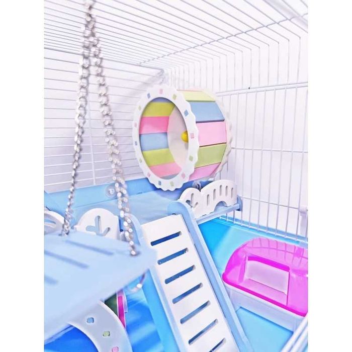 ТОП! Просторная Голубая клетка для хомяка G06 с 3 этажами, 47×29×30 см