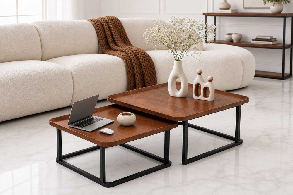 Набор журнальных столиков 2 шт квадратных Loft WILD OAK 60×50×50 и 50×50×40 см металлический каркас кофейные приставные столики