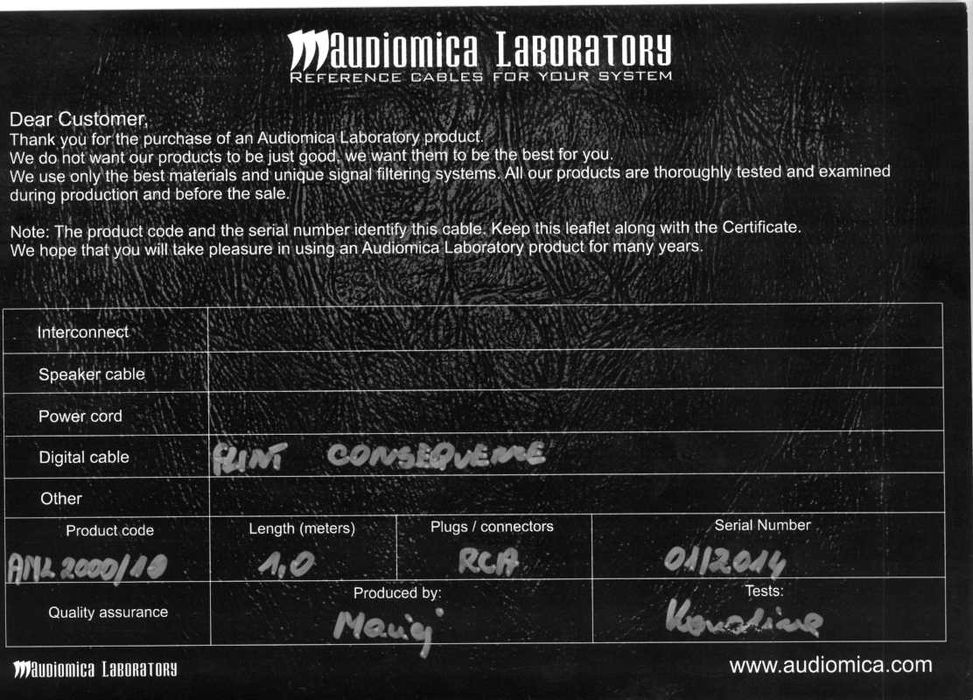 Audiomica Flint Consequence 1m coax