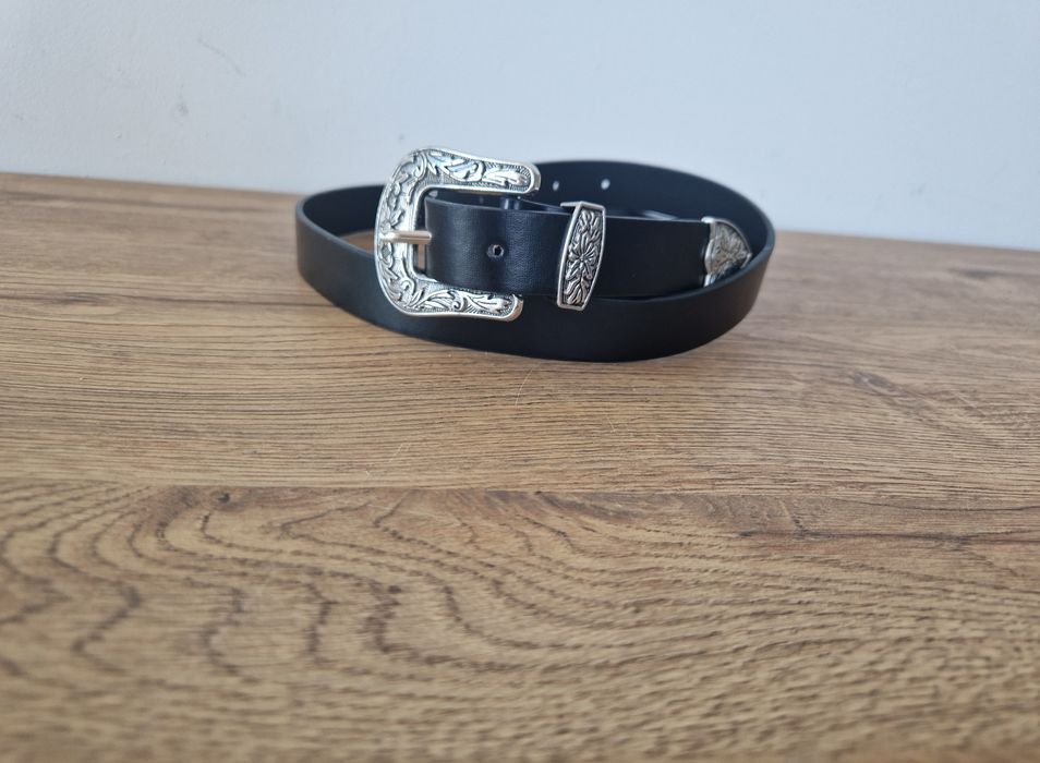 Czarny pasek Western Belt ozdobna klamra vintage y2k retro alt