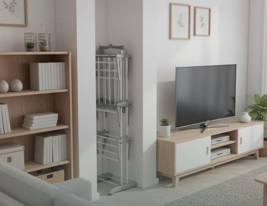 Novo - Estendal vertical dobrável de pé 30 m 3 níveis com rodas