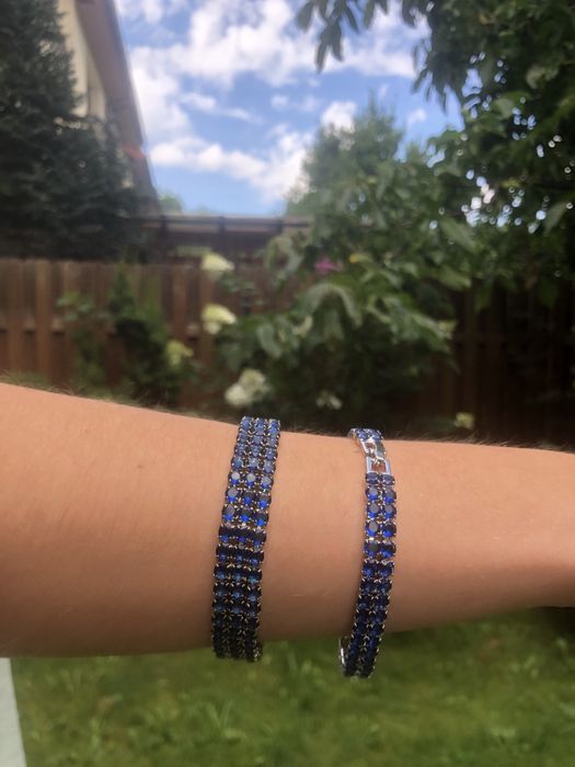 Komplet srebrny z szafirami