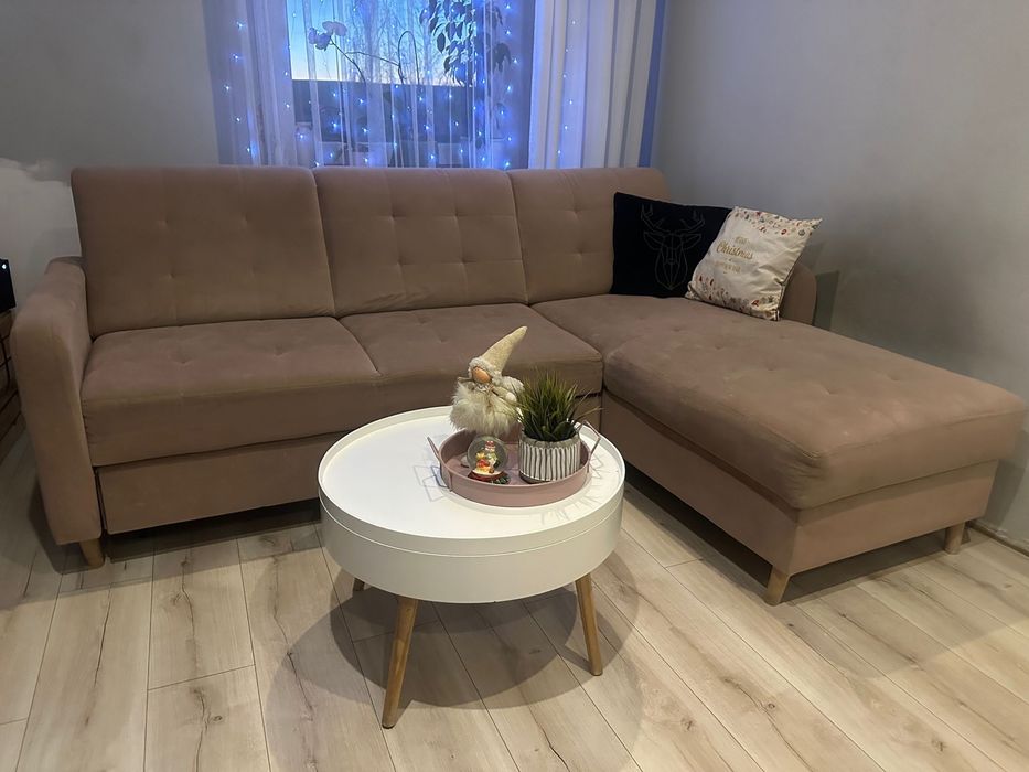 Rogówka, narożnik, wersalka z funkcją spania, pudrowy róż