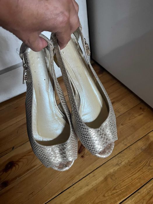 Czółenka złote, open toe, , 38, Alfama Art Design