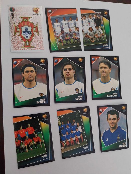 Lote 9 cromos autocolantes Euro 2004, futebol, coleção, UEFA, panini
