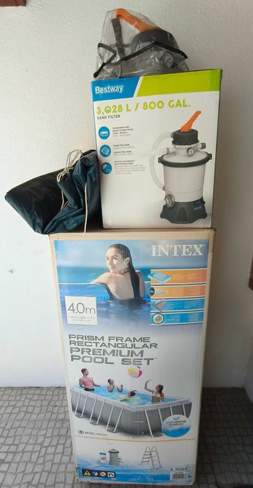 Piscina INTEX Retangular 400x200x100 + Bomba + Escada + Cobertura