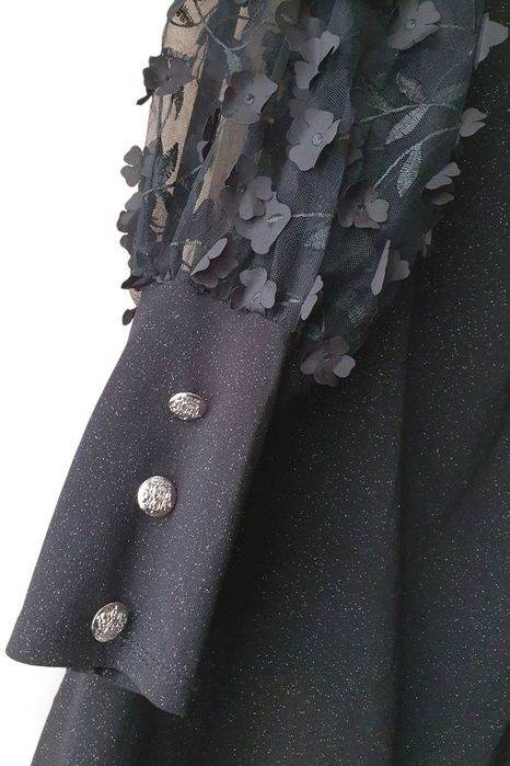Elegancka błyszcząca sukienka z bufiastymi rękawami New collection r.M