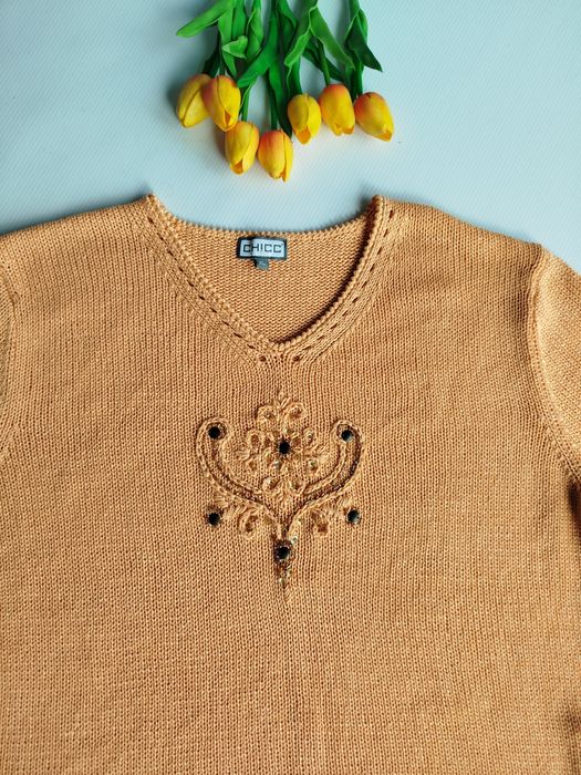 Nowa pomarańczowa bluzka sweterkowa z aplikacją Chicc 42 XL z