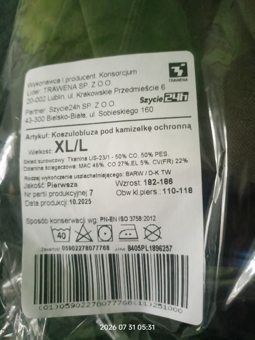 Koszulobluza pod kamizelke ochronna XL/L