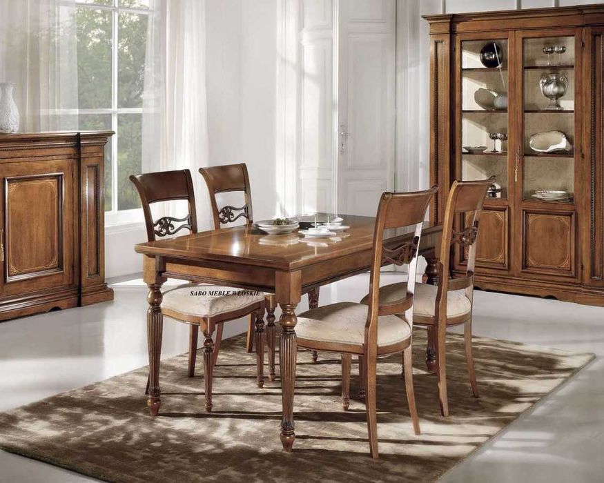 Klasyczny stół Genewa ryflowany prostokątny rozkładany orzechowy