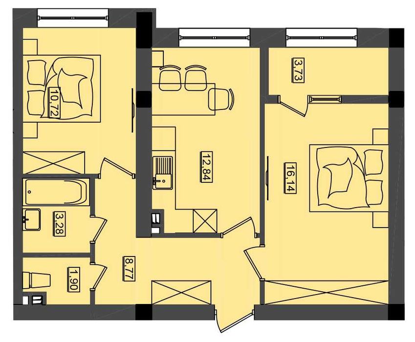 2-х кімнатна квартира біля моря 3 поверх 57.37 м²