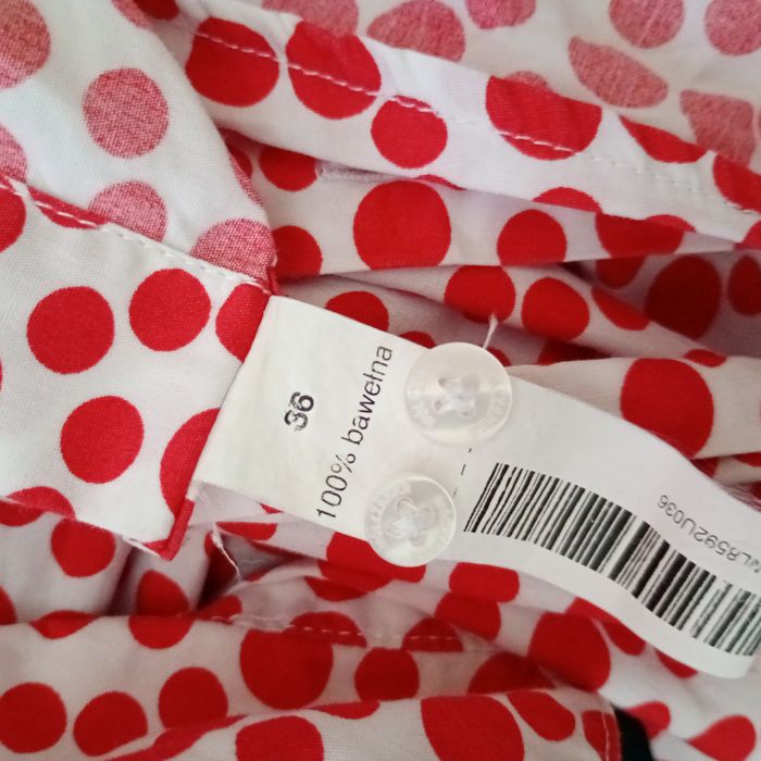 Koszula bawełniana Wólczanka w czerwone kropki z kokarda