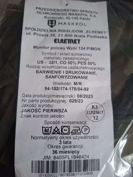 Mundur Wojskowy Polowy wzór 124P rozmiar M/R nowy.